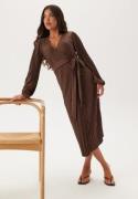 BUBBLEROOM  Pleated Wrap Dress Brown L