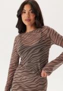 BUBBLEROOM Long Sleeve Mesh Top Brown/Beige XS