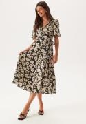 BUBBLEROOM Satin Wrap Dress Black/Patterned XS