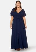 Goddiva Curve Flutter Sleeve Chiffon Maxi Curve Dress Navy 48 (UK20)