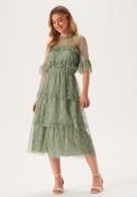 BUBBLEROOM Frill Lace Midi  Dress Dusty green 36