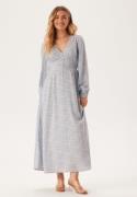 BUBBLEROOM Viscose V-neck Maxi Dress Light blue/Patterned 38