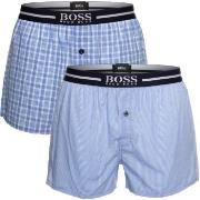 BOSS Kalsonger 2P Woven Boxer Shorts With Fly Blå bomull Large Herr