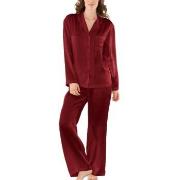 Damella Woven Silk Plain Pyjamas Set Vinröd silke X-Large Dam