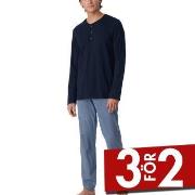 Schiesser Long Fine Interlock Collar Pyjamas Marin/Blå bomull 54 Herr