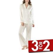 Damella Woven Silk Plain Pyjamas Set Elfenben silke Large Dam