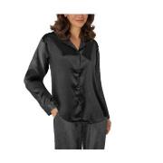 Lady Avenue Satin Pyjama With Short Sleeves Svart silke Small Dam