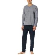 Schiesser Casual Essentials Long Pyjama Button Mörkblå bomull Small He...