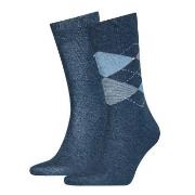 Tommy Hilfiger Strumpor 2P Men Sock Check Jeansblå Strl 43/46 Herr