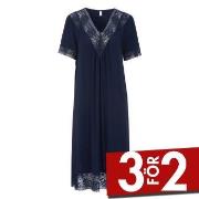 Damella Plain Lace Short Sleeve Nightdress Marin viskos X-Large Dam