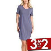 Damella Bamboo Plain Short Sleeve Nightdress Blå Bambu Medium Dam