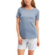Calida Striped Dreams Short Pyjama Blå bomull Medium Dam