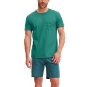 Calida Relax Imprint O Neck Short Pyjama Grön bomull Medium Herr
