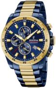 Festina Herrklocka F20564-1 Timeless Blå/Gulguldtonat stål Ø45 mm