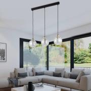 TK Lighting Hänglampa Devi, transparent 3 lampor balk