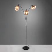 Trio Lighting Lumina golvlampa, 3 lampor, svart/amber, glas