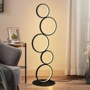 Lindby LED-golvlampa Jacek, svart, metall, 110 cm, ringar