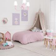 Eko-Light Ljuskrona Alice, rosa, tre vita tygskärmar