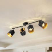 Lindby taklampa Aralena, svart/guld, 4 lampor, längd 97 cm