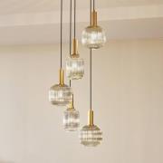 Lindby Hänglampa Doroteo, 5 lampor, grå, glas