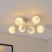 HELAM Taklampa Moon, 87 cm, 6 lampor, sandfärgat glas, E27