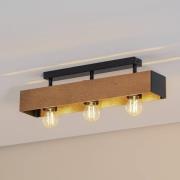 Luminex Miluza taklampa, svart/brun, längd 57 cm, trä, 3 lampor.