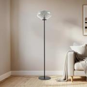 Lindby golvlampa Lelia, rökgrå, glas, metall, 150 cm