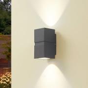 Lucande Mörkgrå LED utomhusvägglampa Gabriela, 2-ljus.