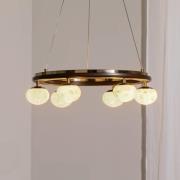 Lucea Tolosa hänglampa, Ø 52 cm, mässing, 6 lampor, glas, trä