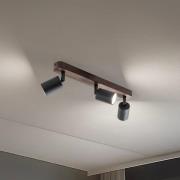 TK Lighting Takspotlight Subrin, valnöt, 3 lampor