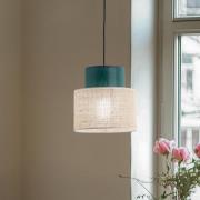 TK Lighting Duo pendellampa, skärm av jute, petrol/naturbrun, Ø 20 cm