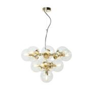 Domiluce Hänglampa Zumba, glas/metall, guld/klar, 13-lampa