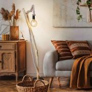 Globo Golvlampa Nerida, ljusbrun, trä/hampa, höjd 150 cm