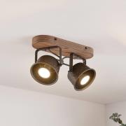 Lindby takspotlight Rubinjo, 31 cm, 2 lampor, trä, GU10