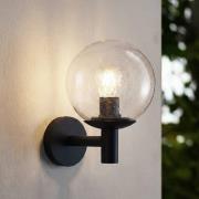 Lindby utomhusvägglampa Dangan, svart/klar, glas, Ø 20 cm