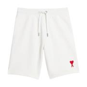 Ami Paris Röda Logo Casual Shorts för Män White, Herr