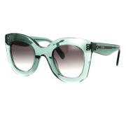 Celine Geometriska solglasögon med grön acetatram och gråtonade linser...