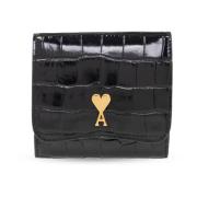 Ami Paris Plånbok i läder med logotyp Black, Dam