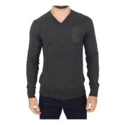 Ermanno Scervino Gray Wool Blend V-neck Pullover Sweater Gray, Herr