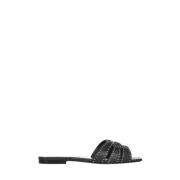 Saint Laurent Svarta fyrkantiga sandaler med flätade remmar Black, Dam