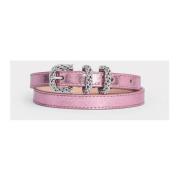 By FAR Rosa Metalliskt Läderbälte med Smyckesliknande Element Pink, Da...