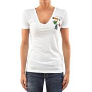 Dsquared2 Vit Bomull Logo T-Shirt med Multifärgad Papegoja White, Dam