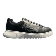 Emporio Armani Svarta Lädersneakers Ss23 Black, Herr