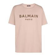 Balmain Oversized flocked logo T-shirt Brown, Herr