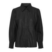 Btfcph Läderskjorta med smock-detaljer Black, Dam
