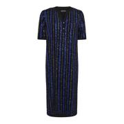 MOS Mosh Paljettklänning med korta ärmar och randigt mönster Blue, Dam