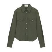 Saint Laurent Stilfull Khaki Button-Up Skjorta Green, Dam