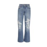Re/Done Klassiska Indigo Straight Jeans med Ripped Detaljer Blue, Dam