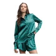 Ahlvar Gallery Satin Shorts med Dragsko i Midjan Green, Dam