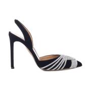 Aquazzura Svart Velvet Slingback med Juveldekoration Black, Dam